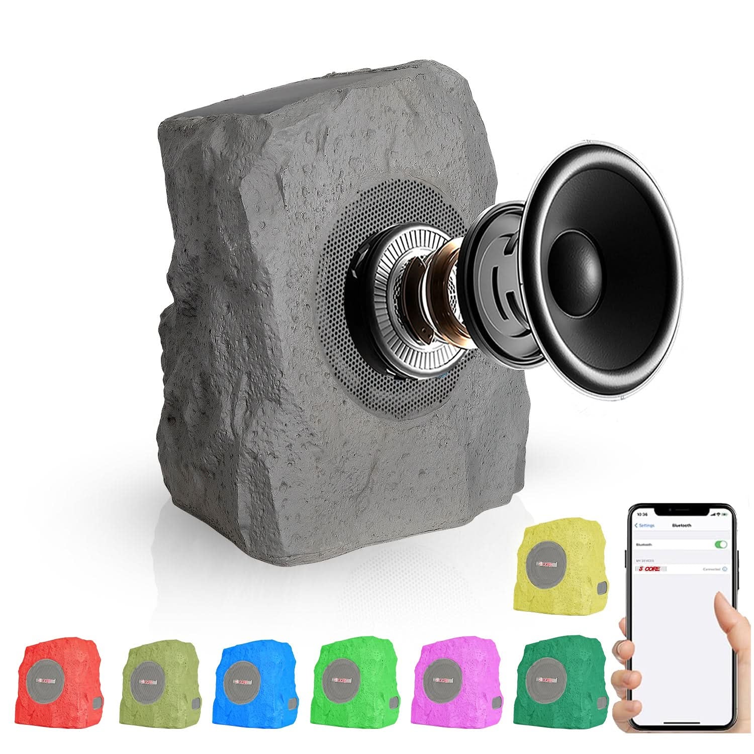 5Core Outdoor Wireless Speakers Bluetooth Rock Waterproof Linkable TWS Garden Speaker GRAY