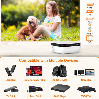 Bluetooth LCD Mini Projector, Native 720P Support 1080P Fhd,Set with Remote, AV Cable & More