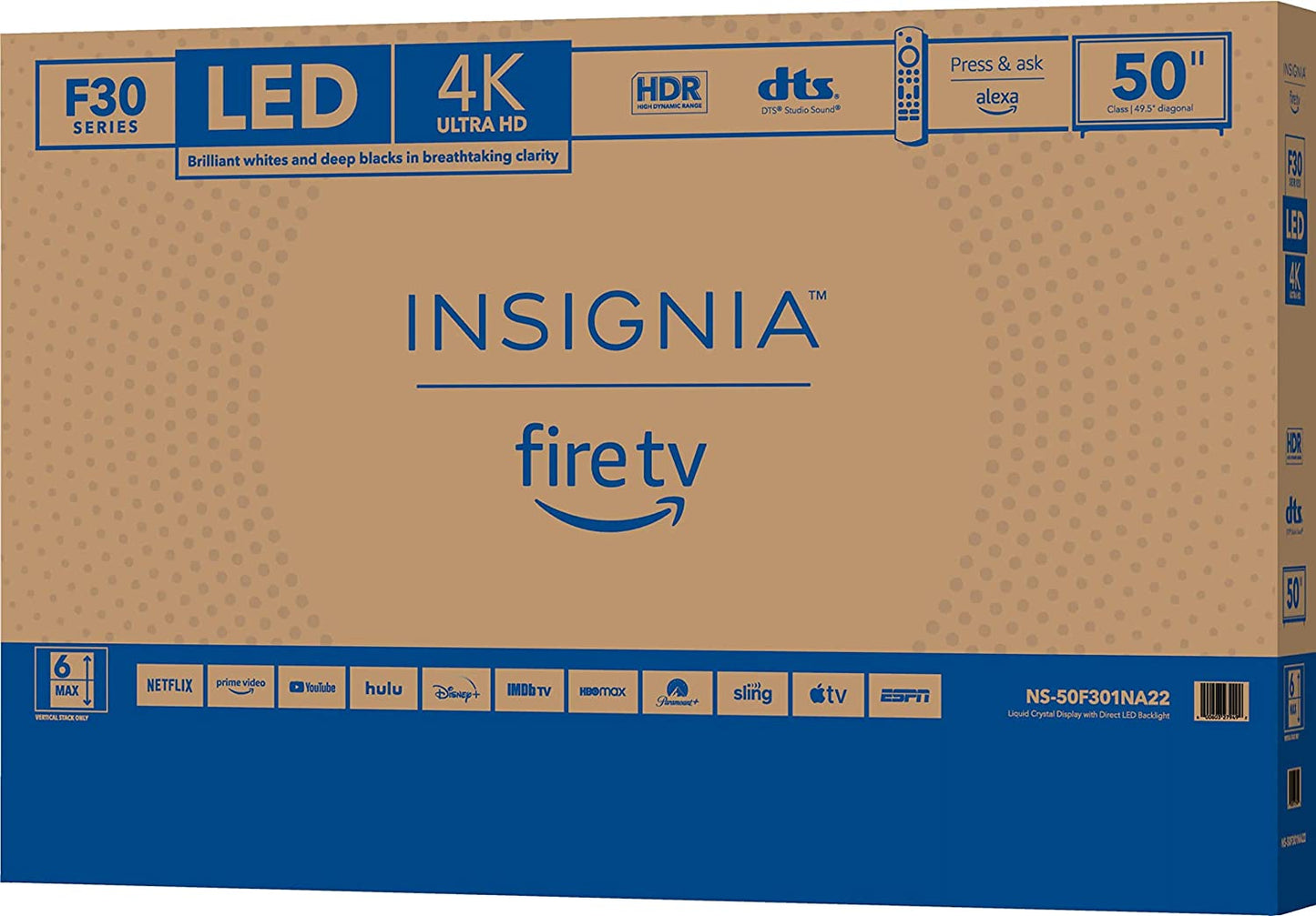 50-Inch Class F30 Series LED 4K UHD Smart Fire TV (NS-50F301NA22, 2021 Model)