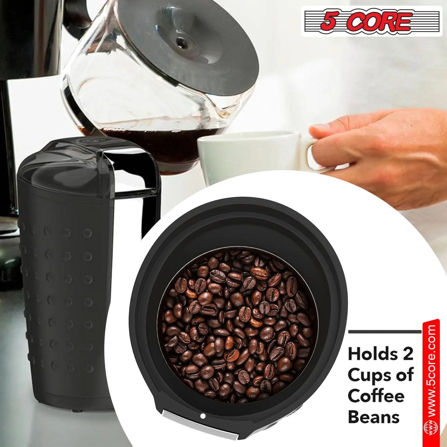 5Core Coffee Grinder 85 Gram Capacity 150W Electric Bean Spice Grinders BLACK & BROWN