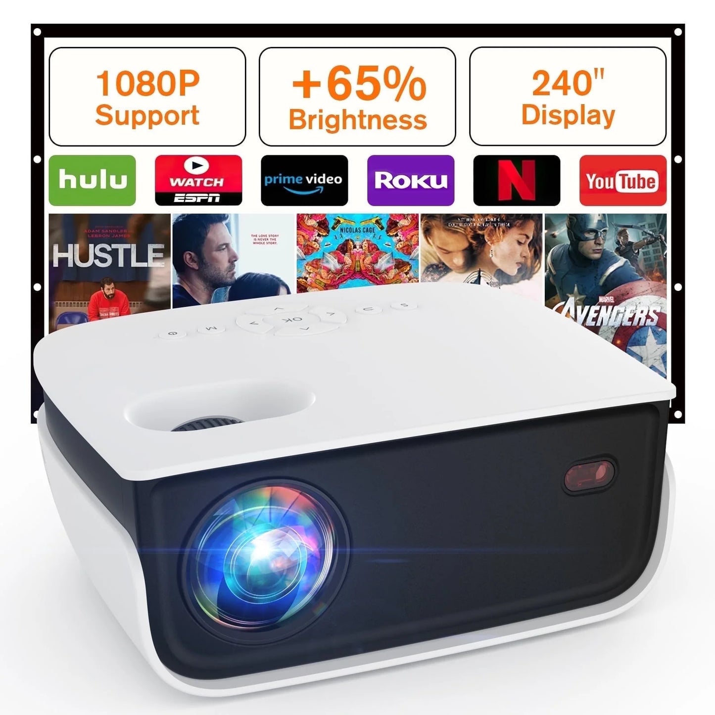 Bluetooth LCD Mini Projector, Native 720P Support 1080P Fhd,Set with Remote, AV Cable & More